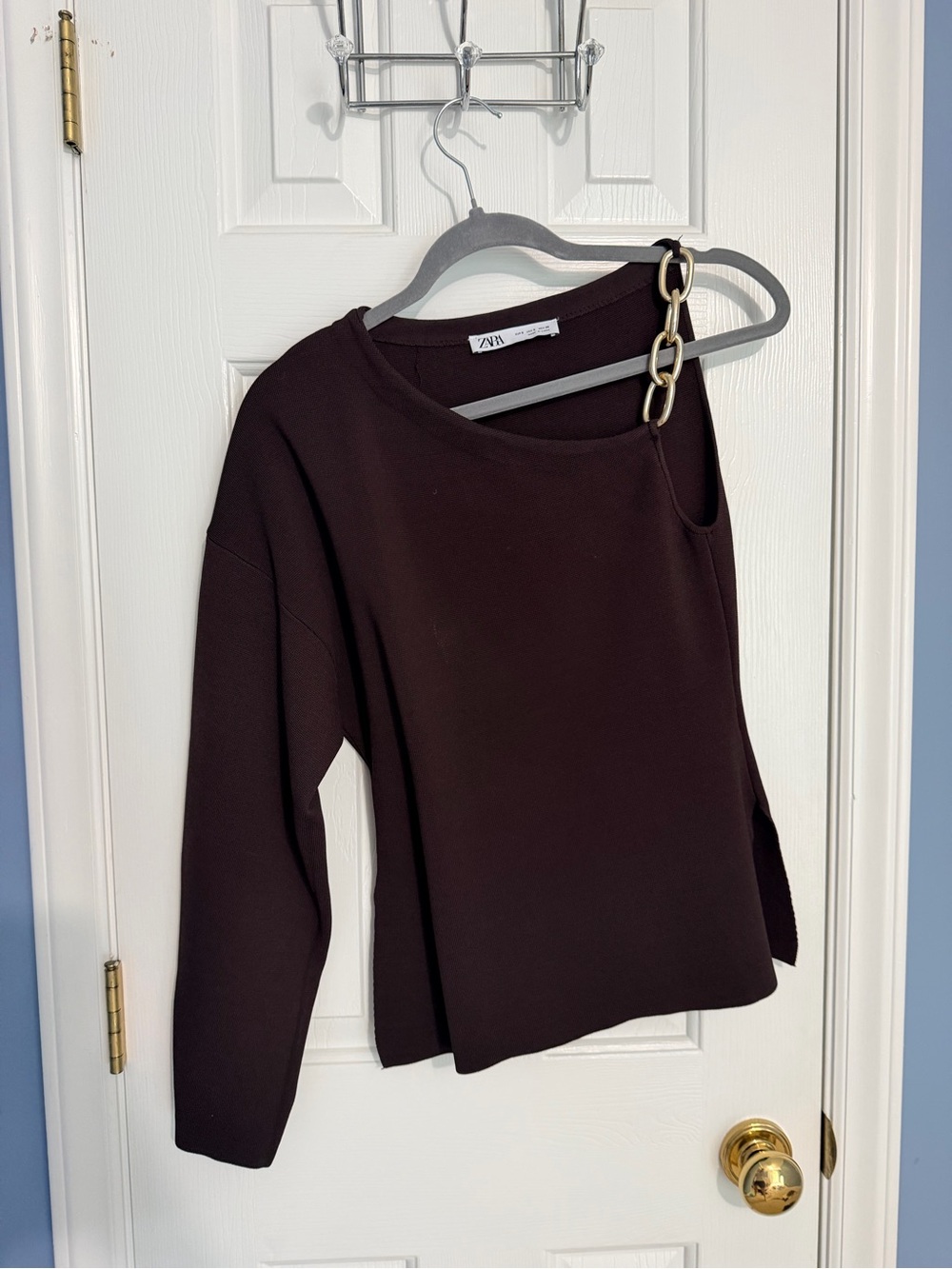 ZARA Dark Brown Asymmetric One-Shoulder Sweatshirt